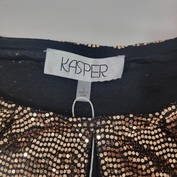 Kasper Women's Black Gold Shiny Sequin Sleeveless Shirt Top Shell Tank NEW Large - Picture 2 of 5